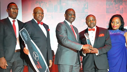 (L-r):  Godfrey Efeurhobo, chief sales officer, Paul Usoro, board member, Segun Ogunsanya, MD/CEO, all of Airtel Nigeria, Uyime Idems, winner CEO Award of Excellence, CEO, Idems Ultimate Limited with his wife, Engr. Helen Idem at the Airtel Channels Partners Award 2015 held in Lagos recently.